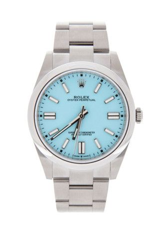 Rolex Oyster Perpetual DISCONTINUED 41mm Steel Case Tiffany turquoise Dial Oyster Bracelet 124300 
