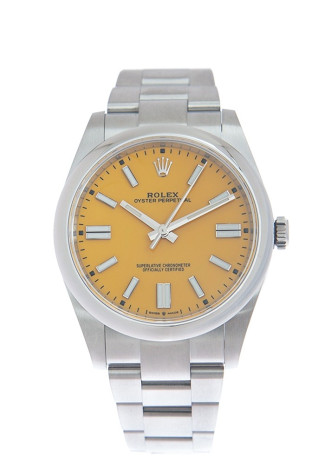 Rolex Oyster Perpetual 41mm Steel Case Turquoise Yellow Dial Oyster Bracelet 124300