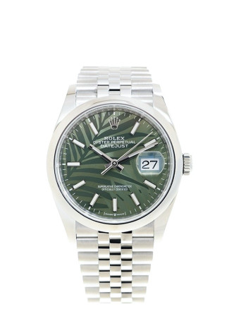 Rolex Datejust 36 mm Steel Case Green Palm Dial Jubilee Bracelet 126200 