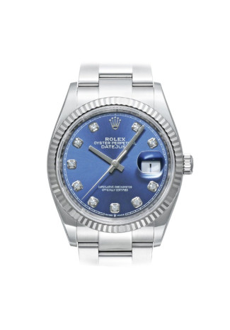 Rolex Datejust 36mm Steel & White Gold Case Fluted Bezel Blue Diamond Dial Oyster Bracelet 126234