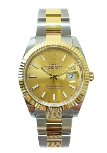 Rolex 126333 Datejust 41 Black Dial Gold Fluted Bezel Watch Mens| WatchGuyNYC