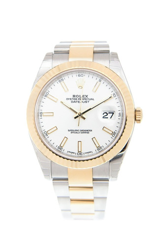 Rolex Datejust 41mm Steel & Yellow Gold Case Fluted bezel White Dial Oyster Bracelet 126333 