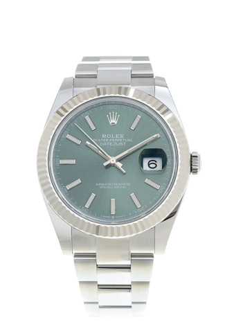 Rolex Oyster Perpetual Datejust 41mm Steel & White Gold Case Fluted Bezel Green Dial Oyster Bracelet 126334