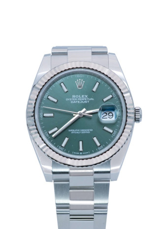 Rolex Oyster Perpetual Datejust 41mm Steel & White Gold Case Fluted Bezel Green Dial Oyster Bracelet 126334