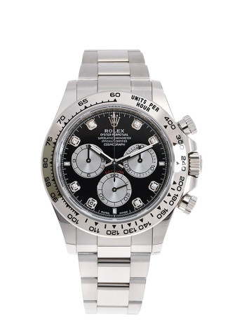Rolex Cosmograph Daytona 40mm White Gold Case Bright Black and Steel with set Diamonds Dial White Gold Bracelet 126509