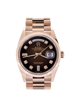 Rolex Day-Date 36mm Everose gold case Chocolate & diamond dial President bracelet 128235