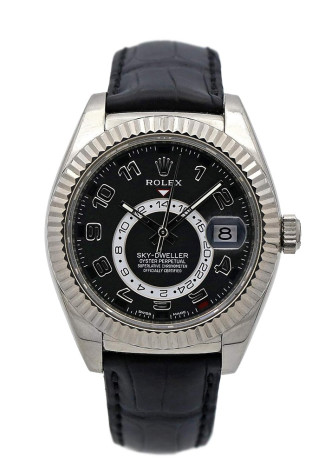 Rolex Sky-Dweller 42mm White gold Case Black dial Crocodile Skin Bracelet 326139