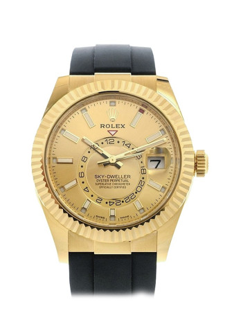 Rolex Sky-dweller 42mm Yellow Gold Case Champagne Dial Oysterflex Strap 326238