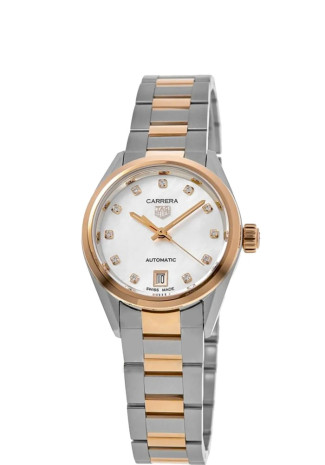 TAG Heuer Carrera Date 29mm Steel & Rose Gold Case Mother of pearl & Diamond Dial Steel & Rose Gold Bracelet WBN2450.BD0569