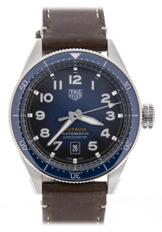 TAG Heuer Autavia Calibre 5 blue 42mm dial brown calfskin bracelet WBE5116.FC8266 NEW
