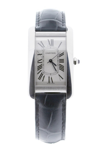 Cartier Tank Americaine Automatic Steel Silver Dial Blue Alligator Strap WSTA0018 NEW